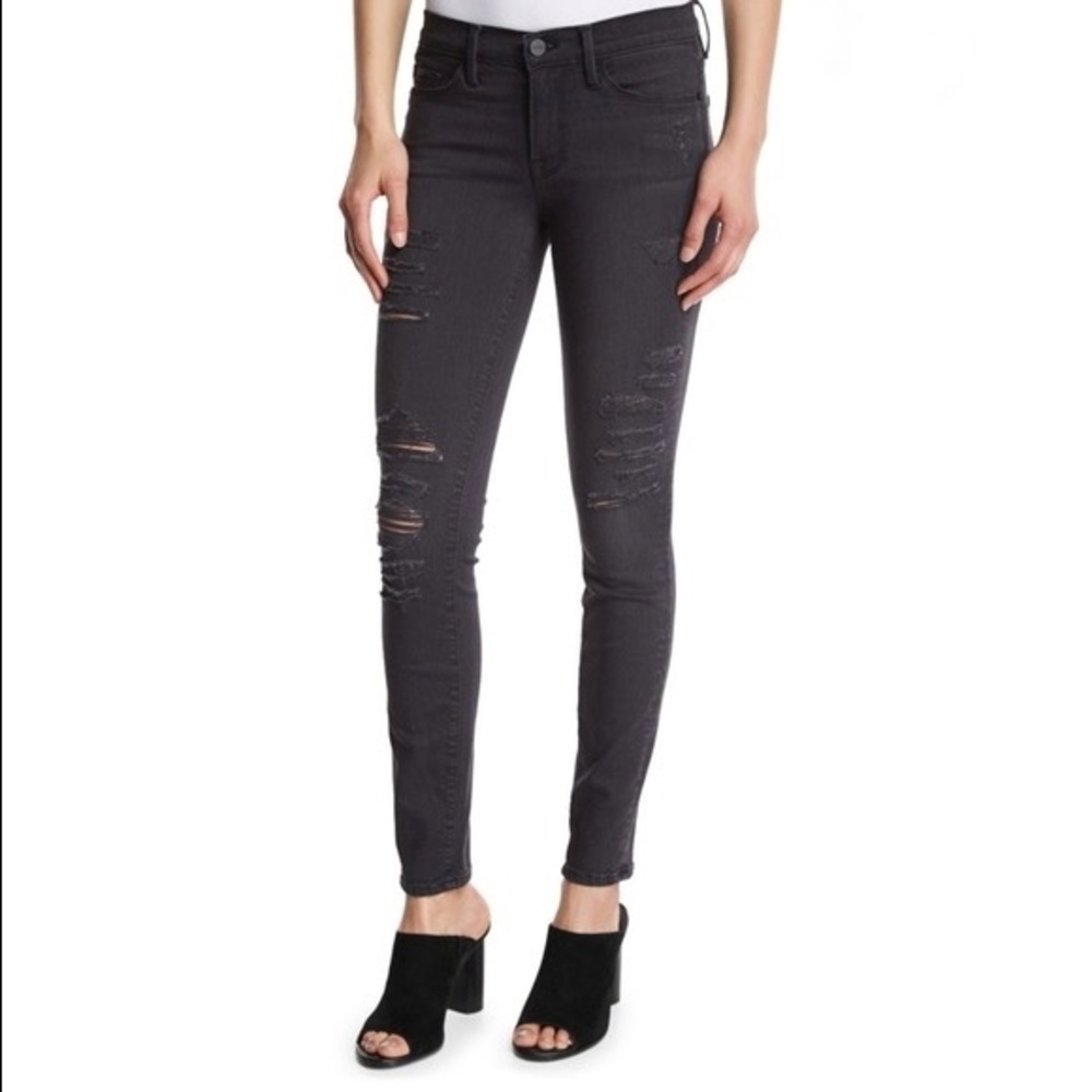 Frame Denim Le Skinny de Jeanne‎ jeans 26 2 washed black ripped ankle mid rise